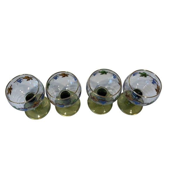 German Roemer Wine Glasses Green Stemmed Grapes Vines Leaves Set Of 4 Vintage - Picture 2 of 7